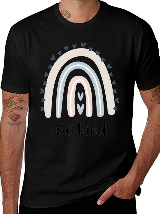 Be Kind Rainbow Graphic Tee - Black Cotton T-Shirt