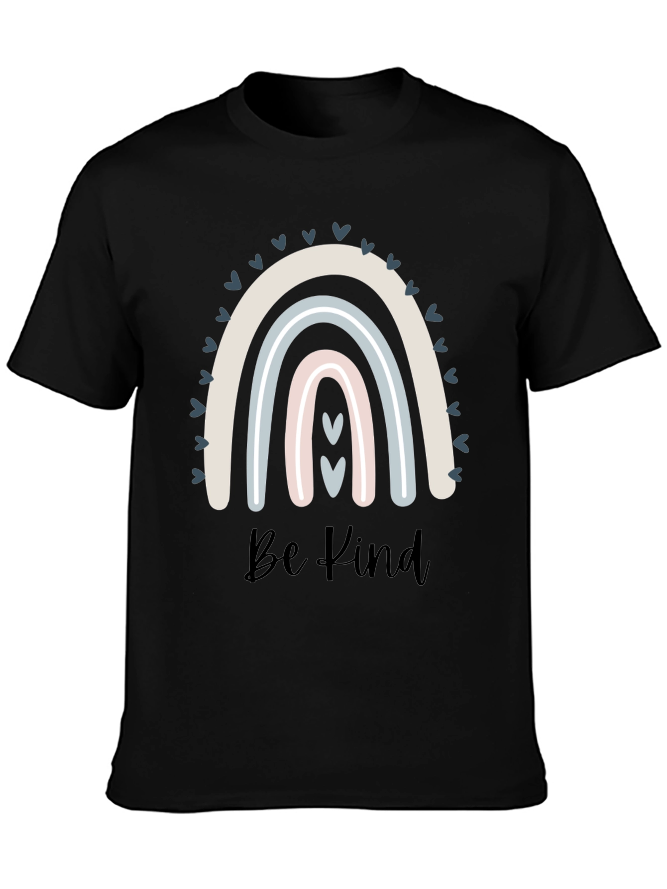 Be Kind Rainbow Graphic Tee - Black Cotton T-Shirt