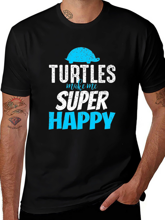 Turtles Make Me Super Happy Black Graphic T-Shirt