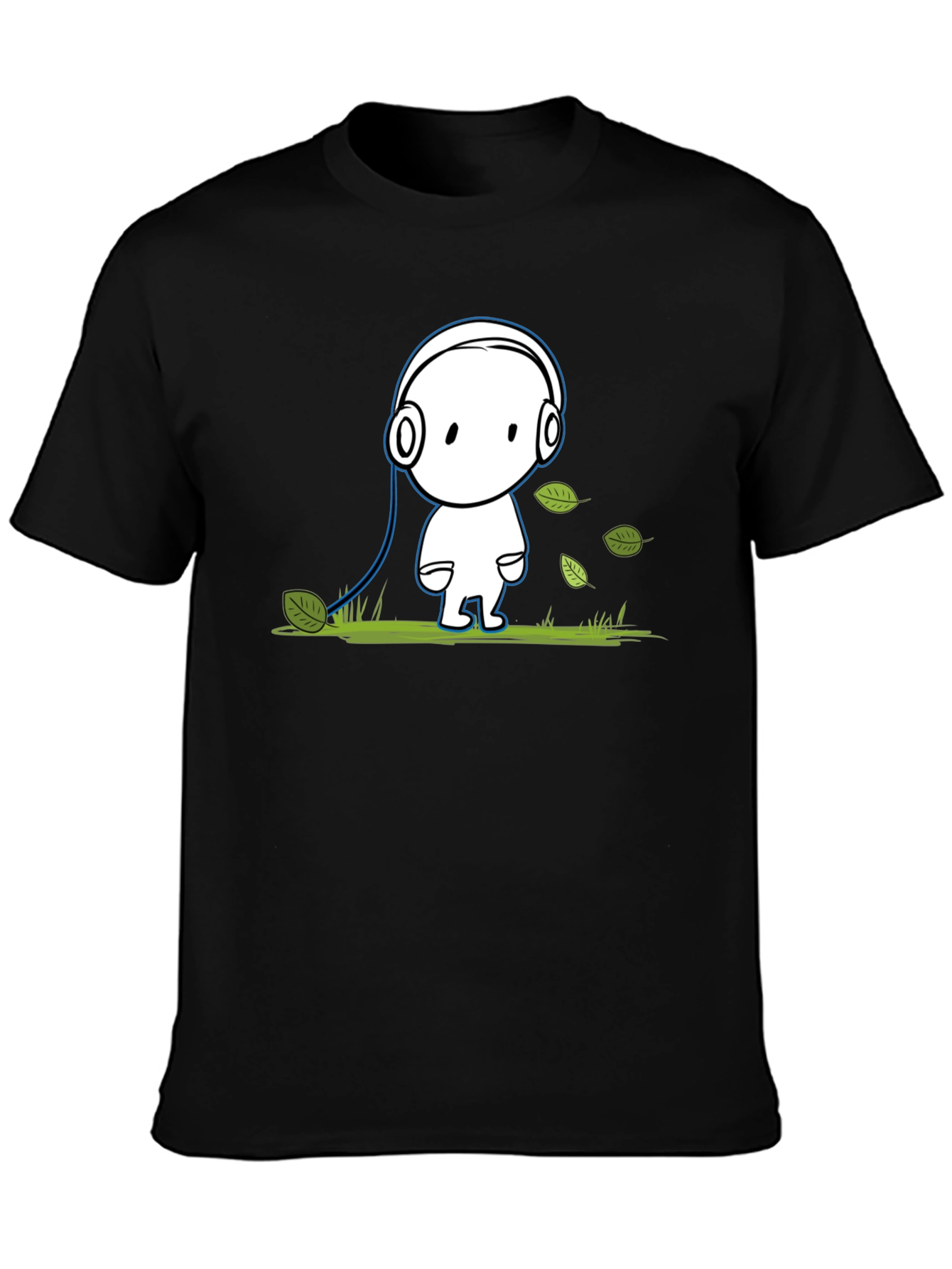 Cartoon Headphone T-Shirt - Black Cotton Graphic Tee