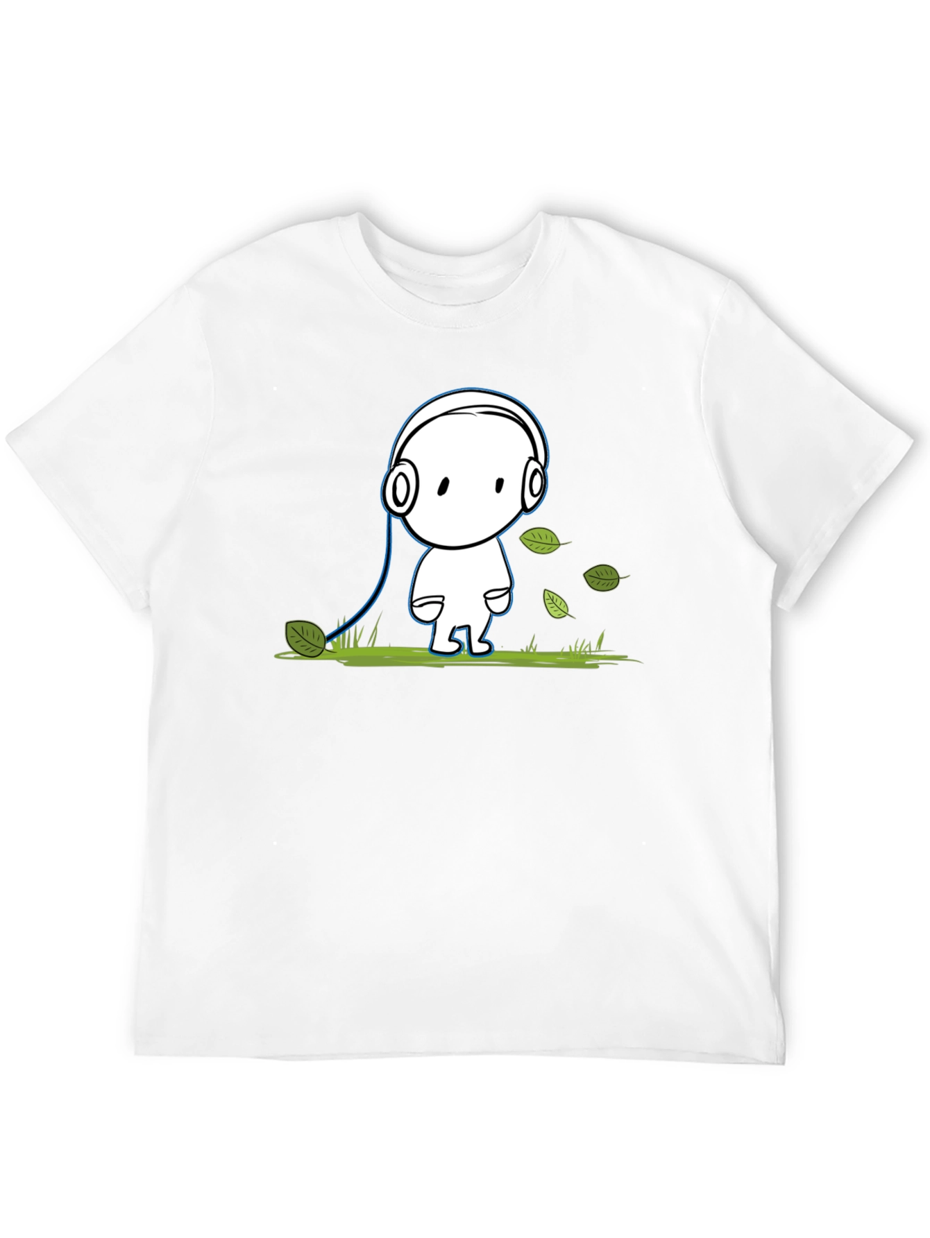 Cartoon Headphone T-Shirt - Black Cotton Graphic Tee