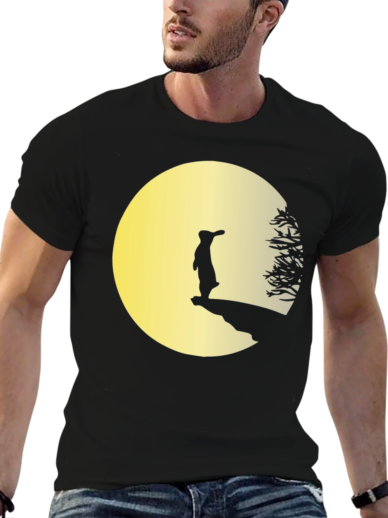 Silhouette Moon Gazing Rabbit Graphic Tee
