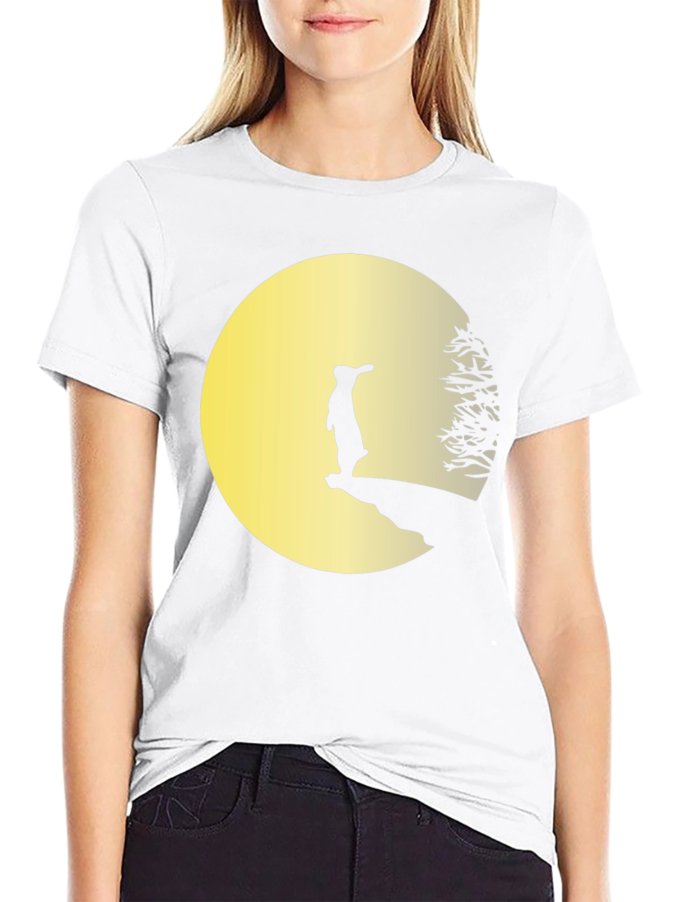 Silhouette Moon Gazing Rabbit Graphic Tee