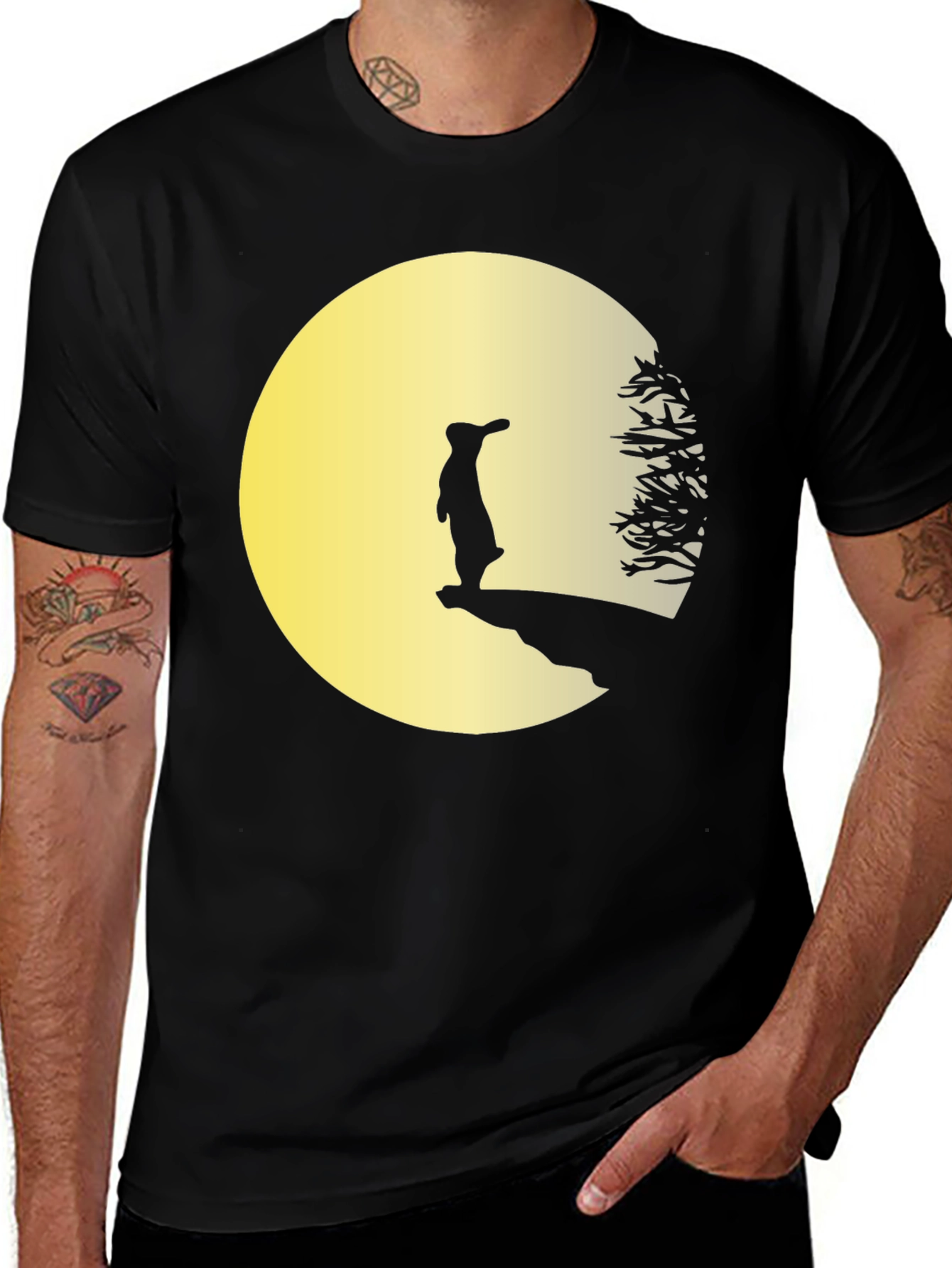 Silhouette Moon Gazing Rabbit Graphic Tee