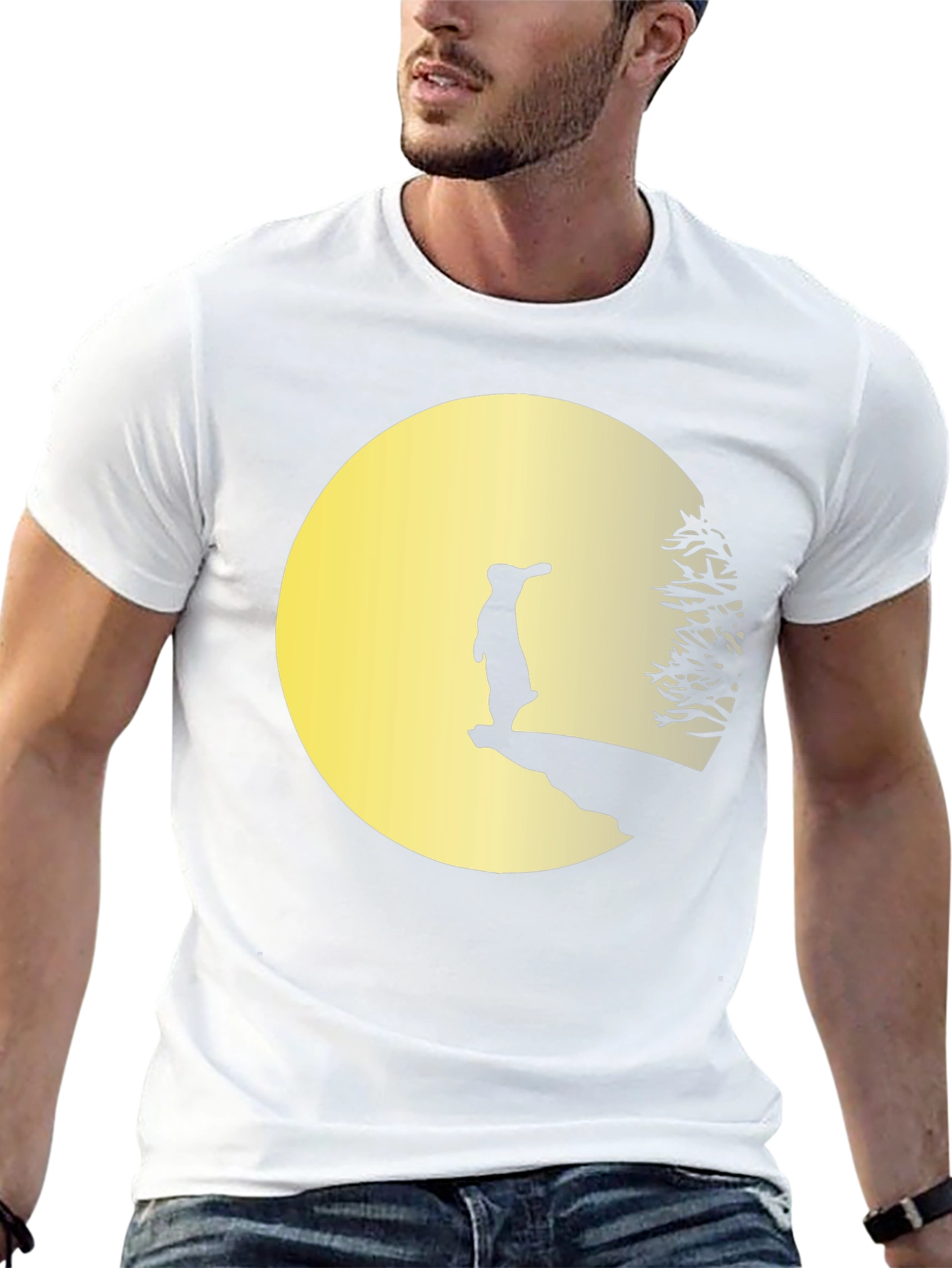 Silhouette Moon Gazing Rabbit Graphic Tee