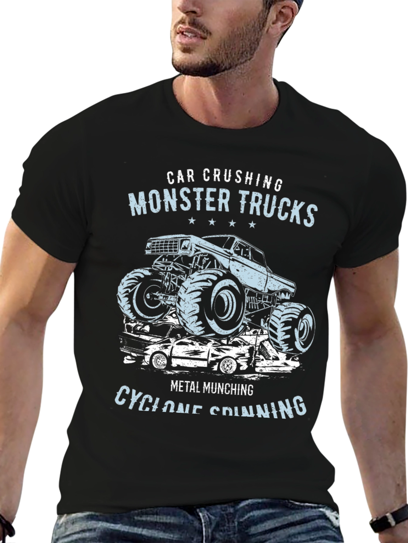 Monster Truck Crushing Cars Graphic Tee