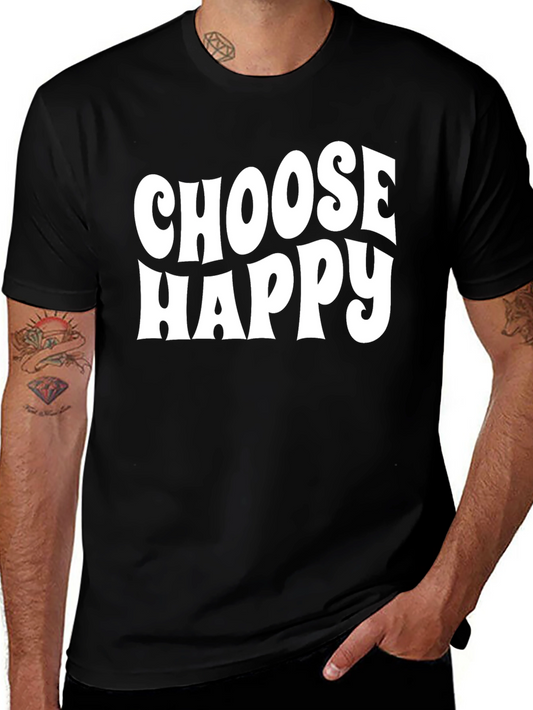 Choose Happy Graphic Tee - Black Cotton Casual T-Shirt