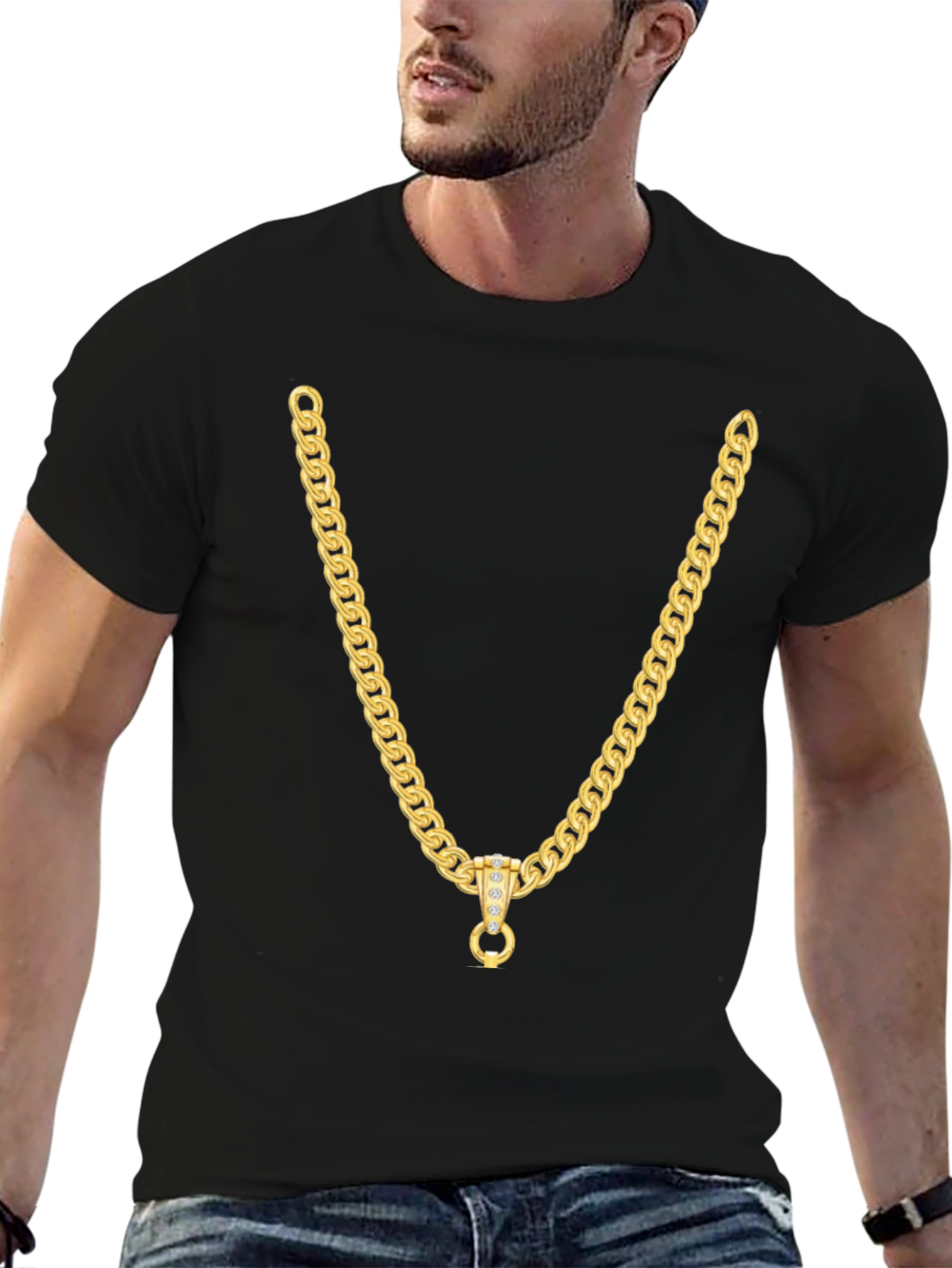 Gold Chain Graphic Tee - Stylish Casual Wear