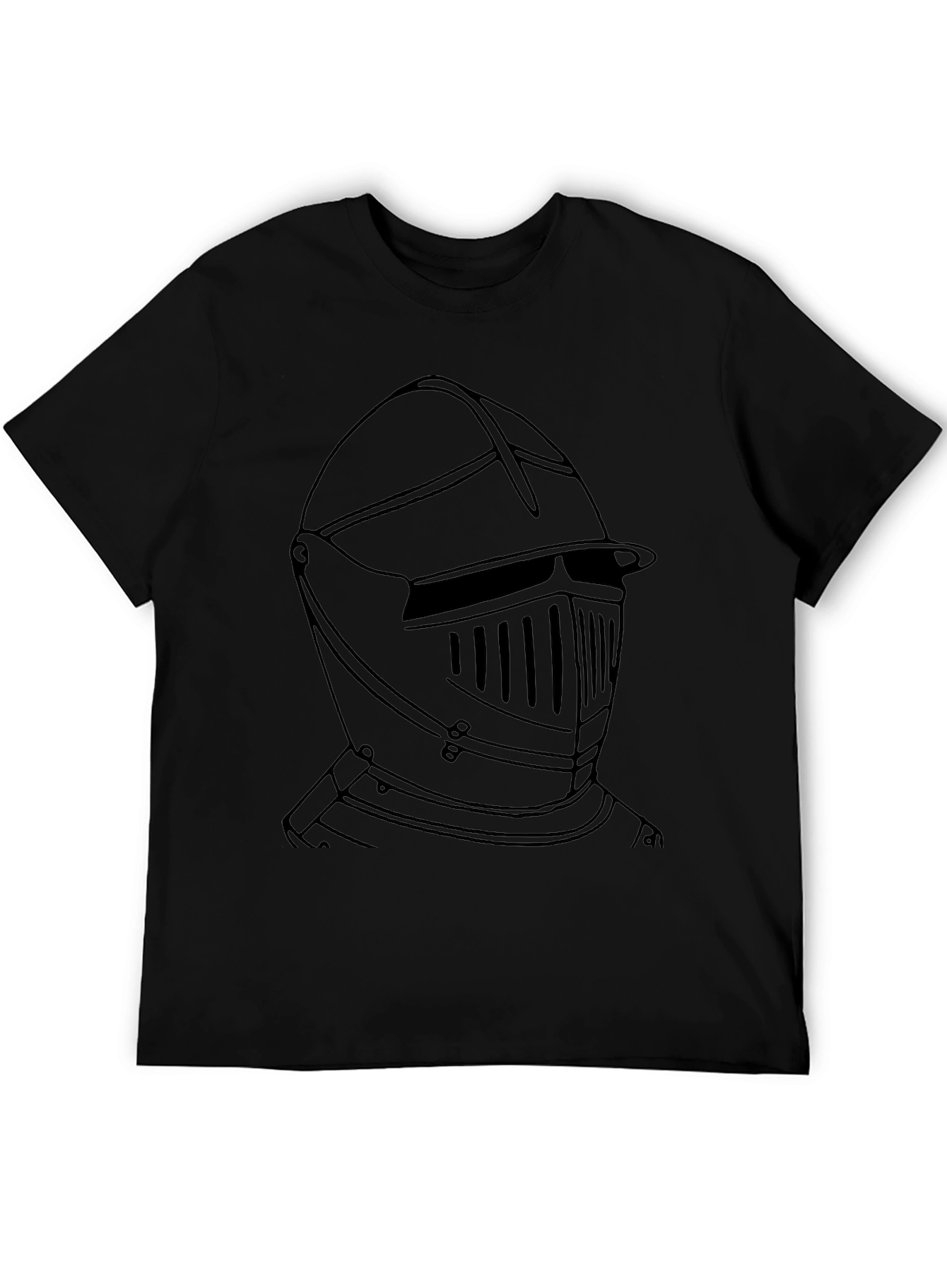 Knight Helmet Graphic Tee - Black Cotton Casual T-Shirt