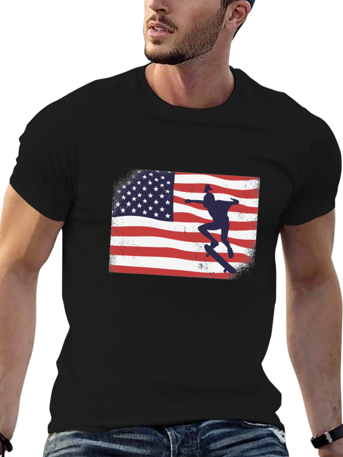 American Flag Skateboarder Graphic T-Shirt