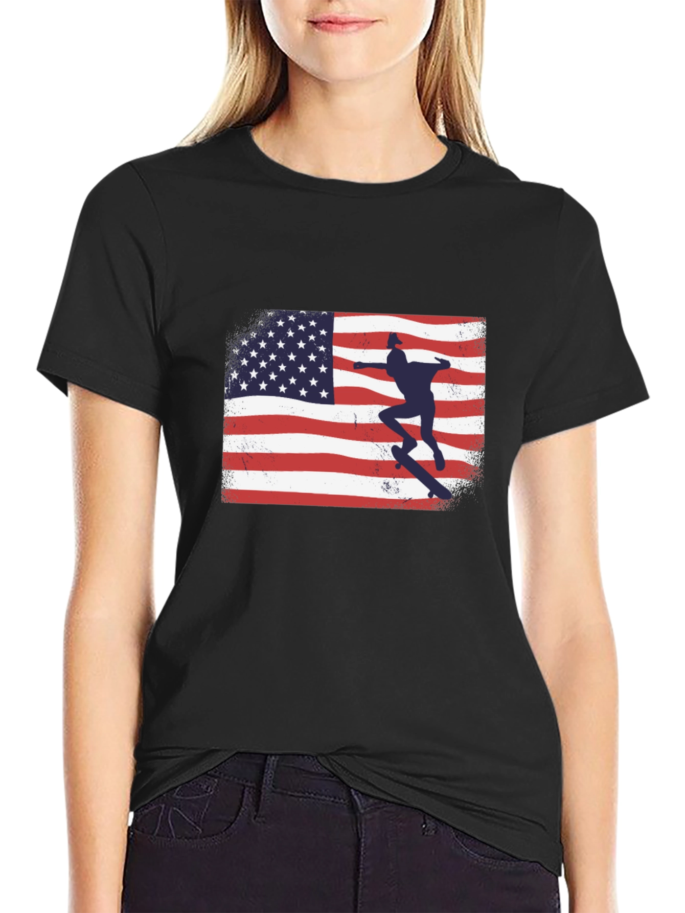 American Flag Skateboarder Graphic T-Shirt