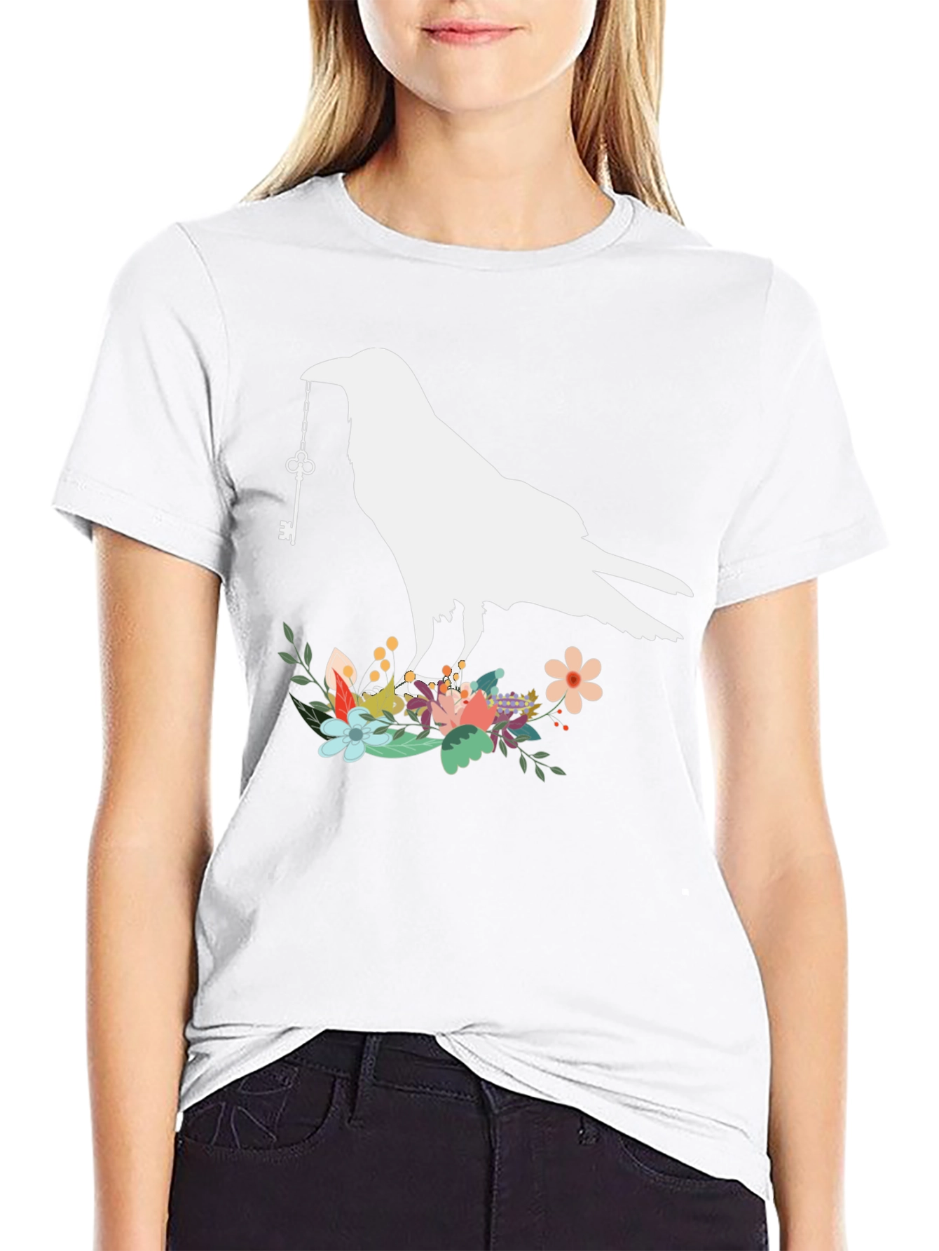 Raven Key T-Shirt - Floral Bird Tee