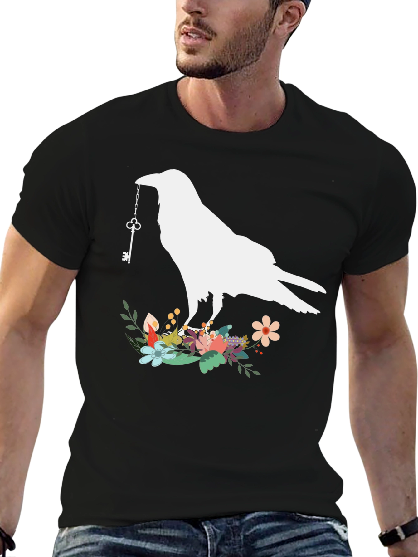 Raven Key T-Shirt - Floral Bird Tee