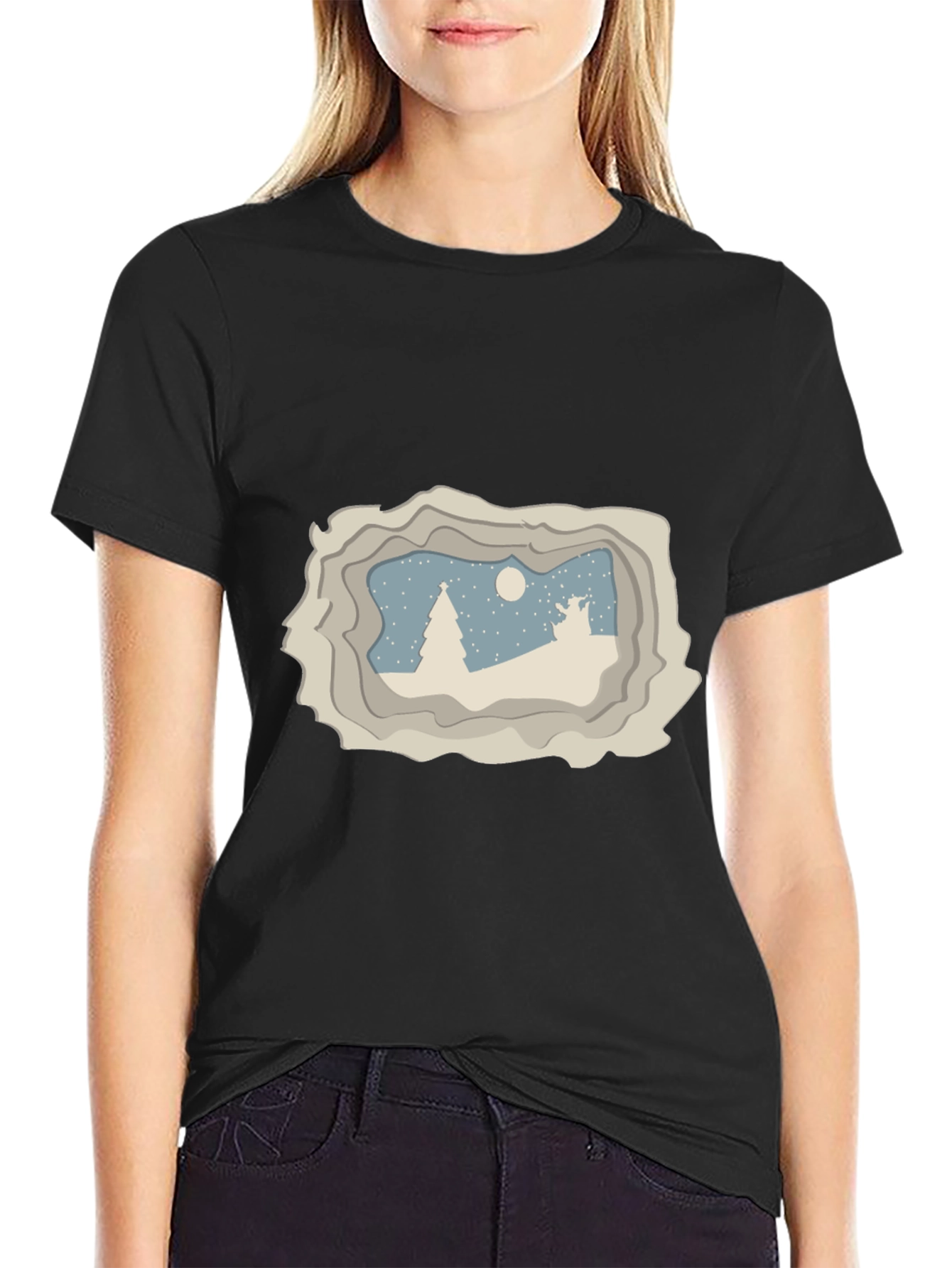 Winter Scene Graphic Tee - Black