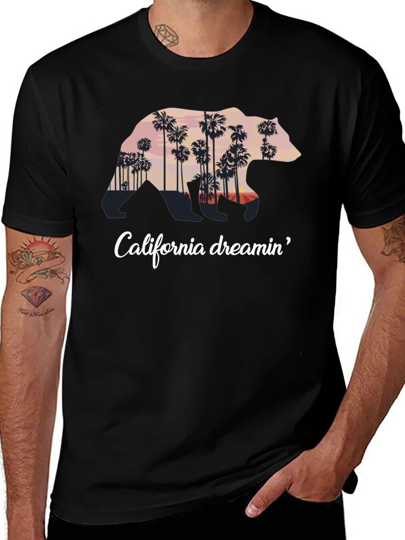 California Dreamin Bear Graphic Tee - Black