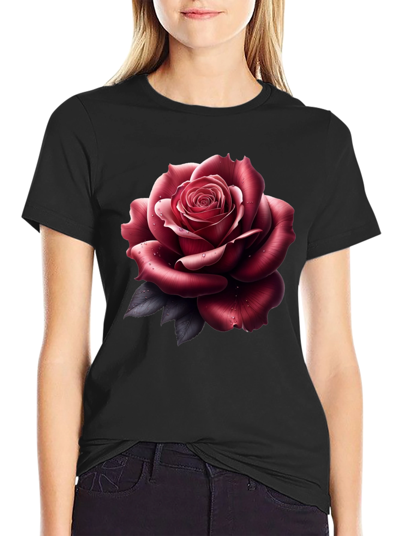 Mens Rose Graphic Tee - Stylish Black T-Shirt