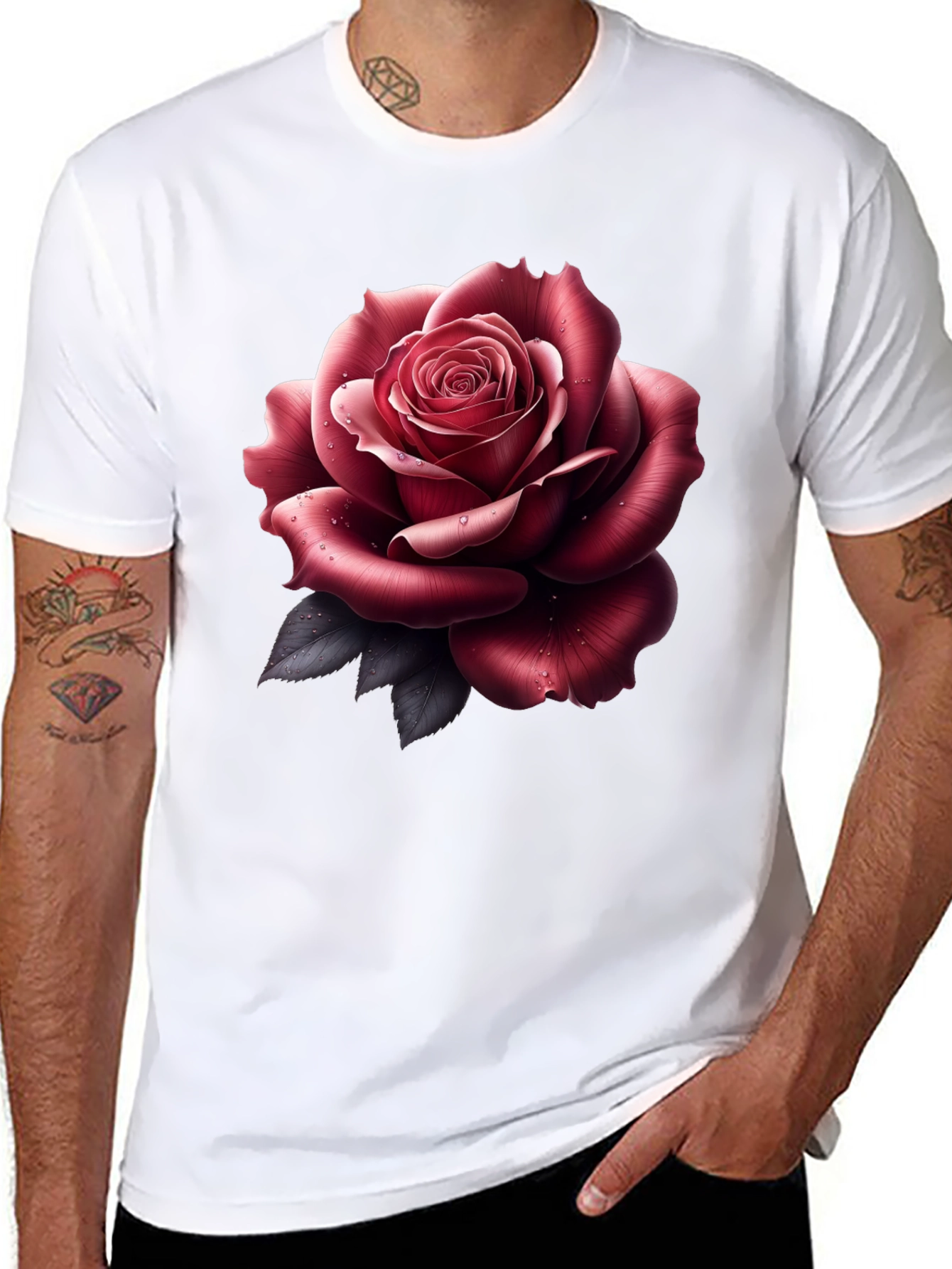 Mens Rose Graphic Tee - Stylish Black T-Shirt