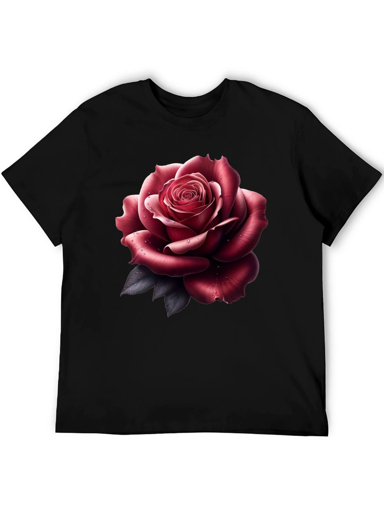 Mens Rose Graphic Tee - Stylish Black T-Shirt