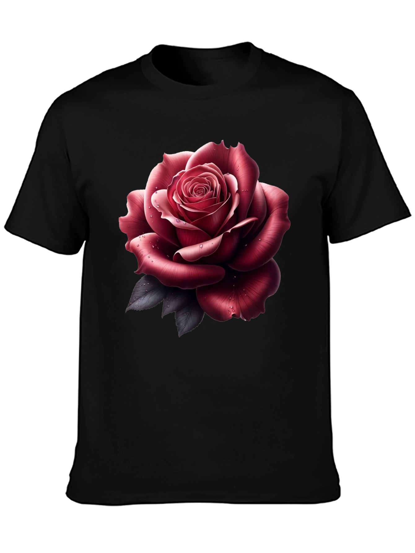 Mens Rose Graphic Tee - Stylish Black T-Shirt