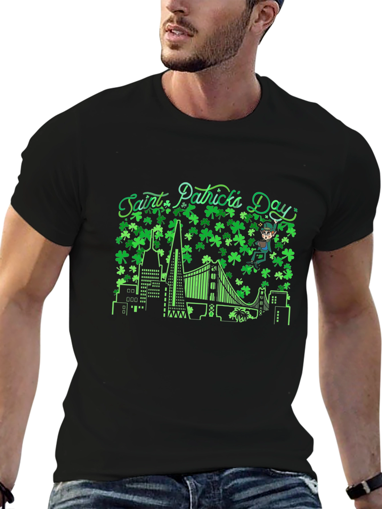 Saint Patricks Day Shamrock Cityscape T-Shirt
