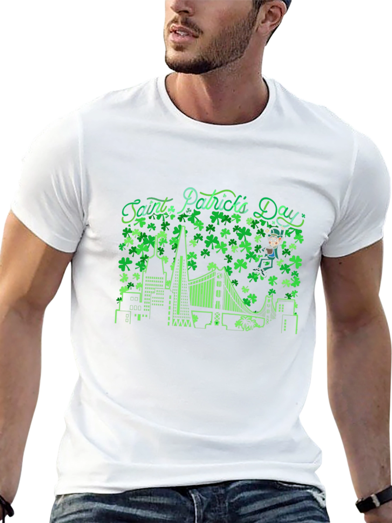 Saint Patricks Day Shamrock Cityscape T-Shirt