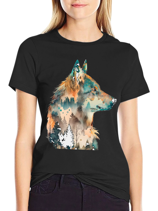 Watercolor Wolf Graphic Tee - Mens Black T-Shirt