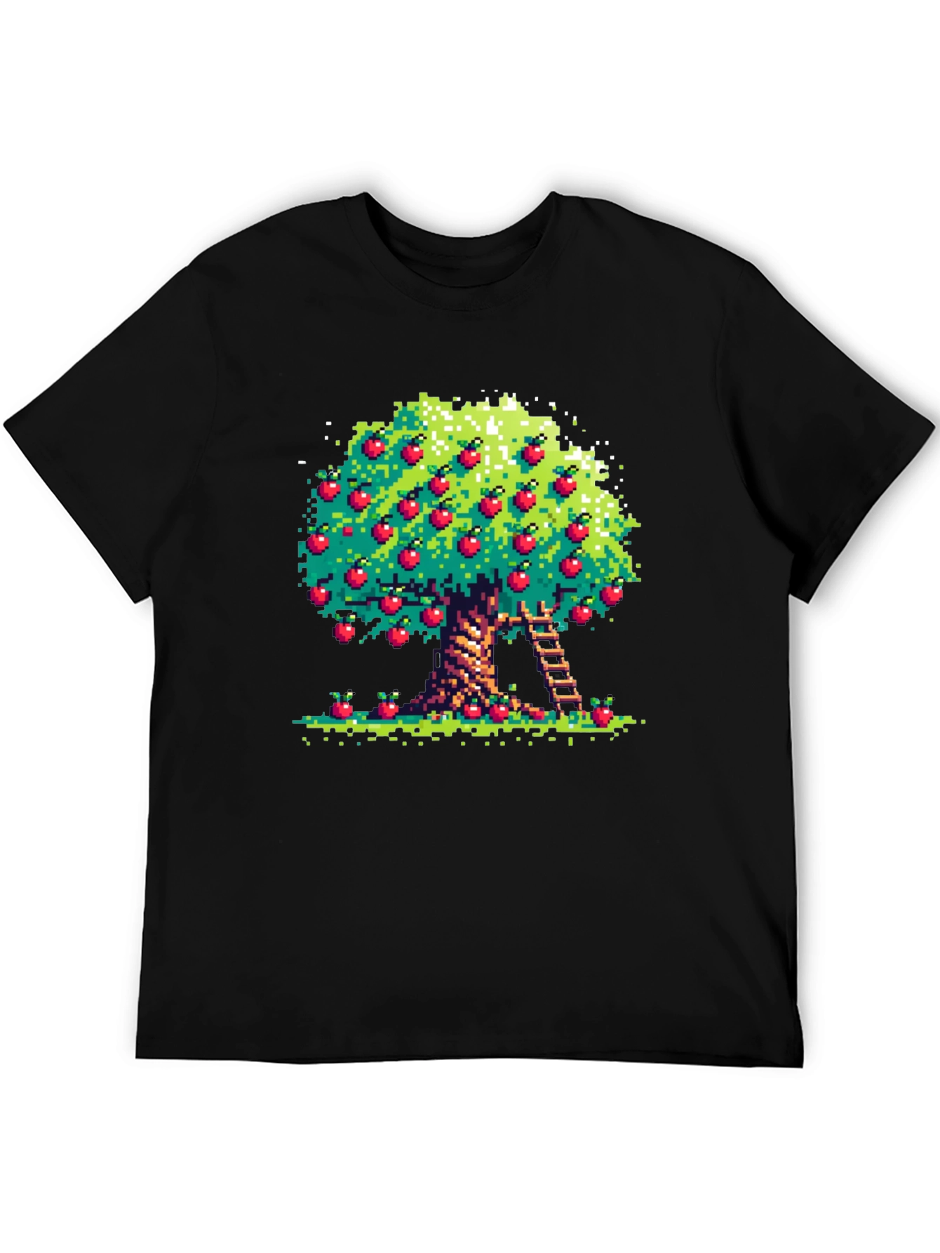 Pixel Art Apple Tree Black Tee
