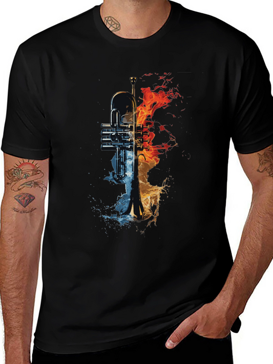 Fire and Ice Trumpet Graphic Tee - Unique Music Lover Shirt