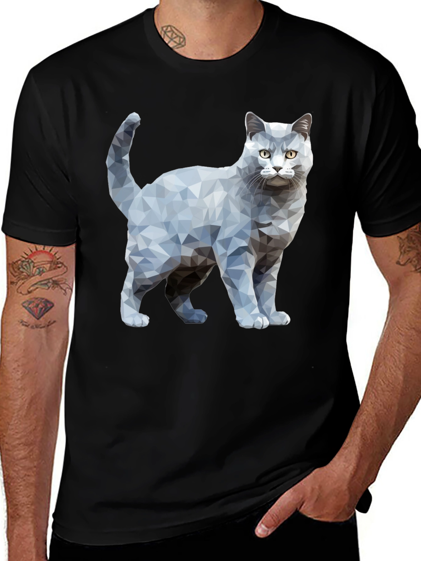 Geometric Cat Graphic Print T-Shirt