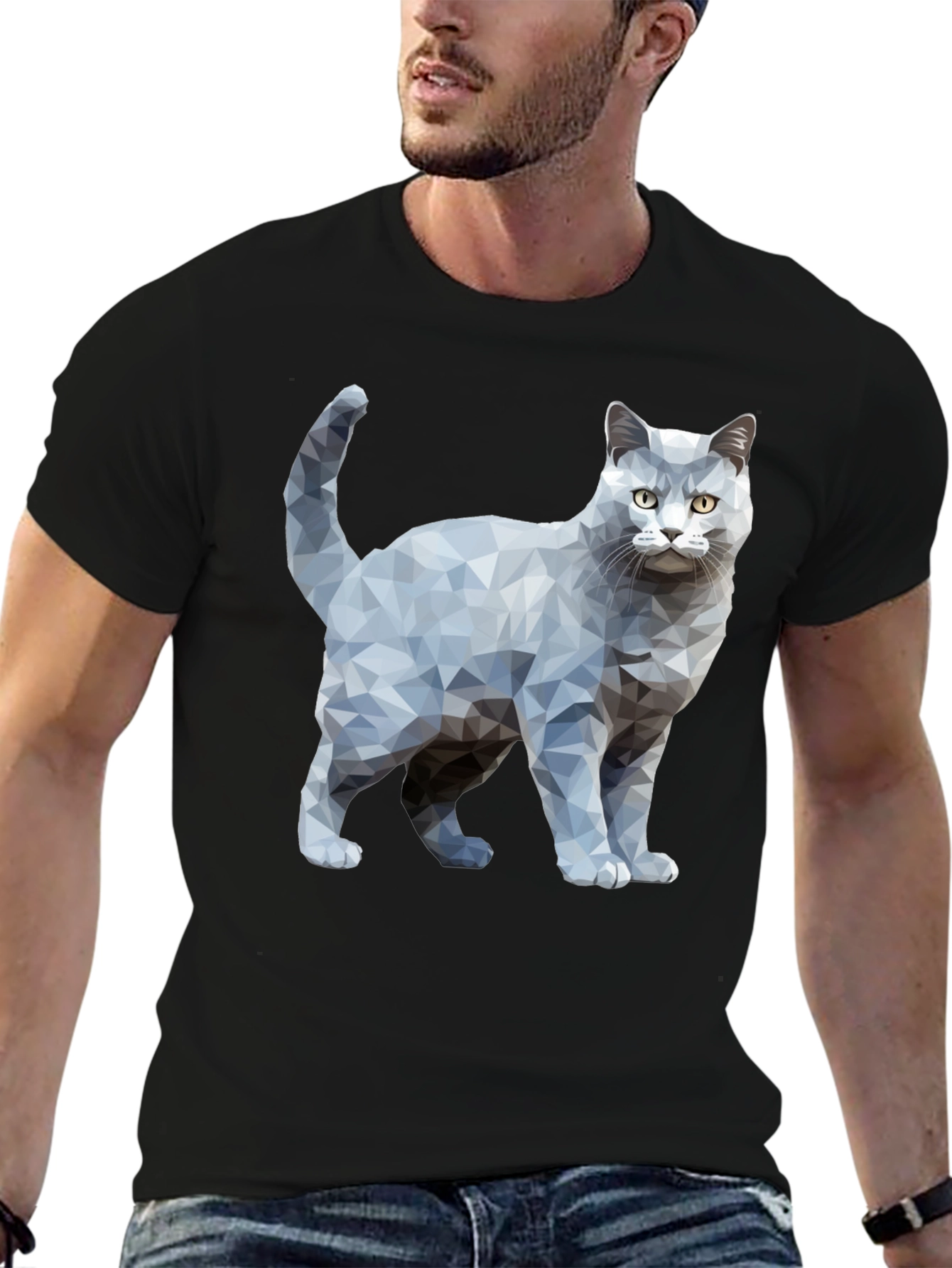 Geometric Cat Graphic Print T-Shirt