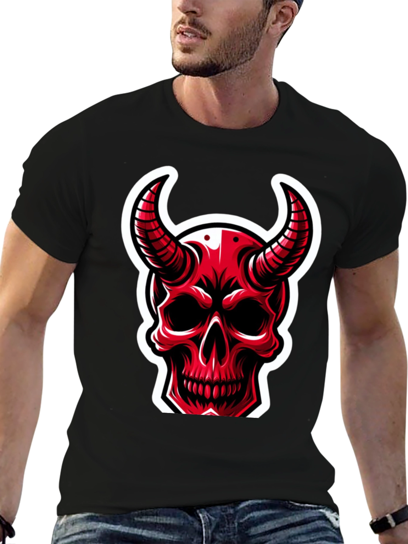 Red Devil Skull Graphic T-Shirt - Black Cotton Tee