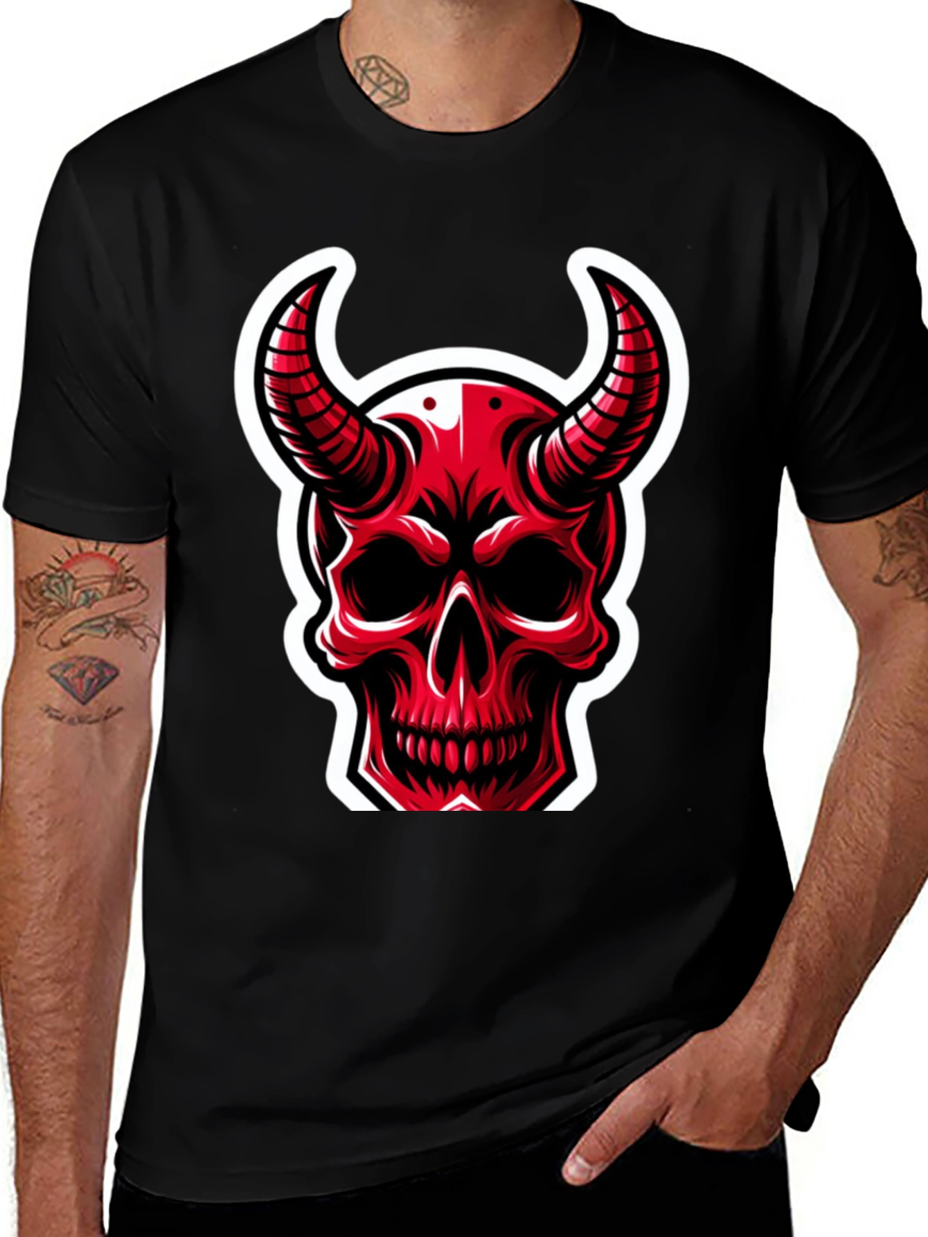 Red Devil Skull Graphic T-Shirt - Black Cotton Tee