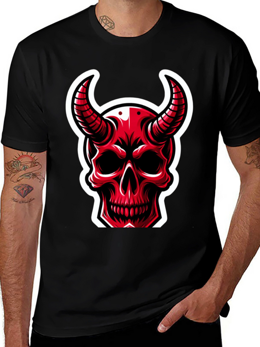 Red Devil Skull Graphic T-Shirt - Black Cotton Tee