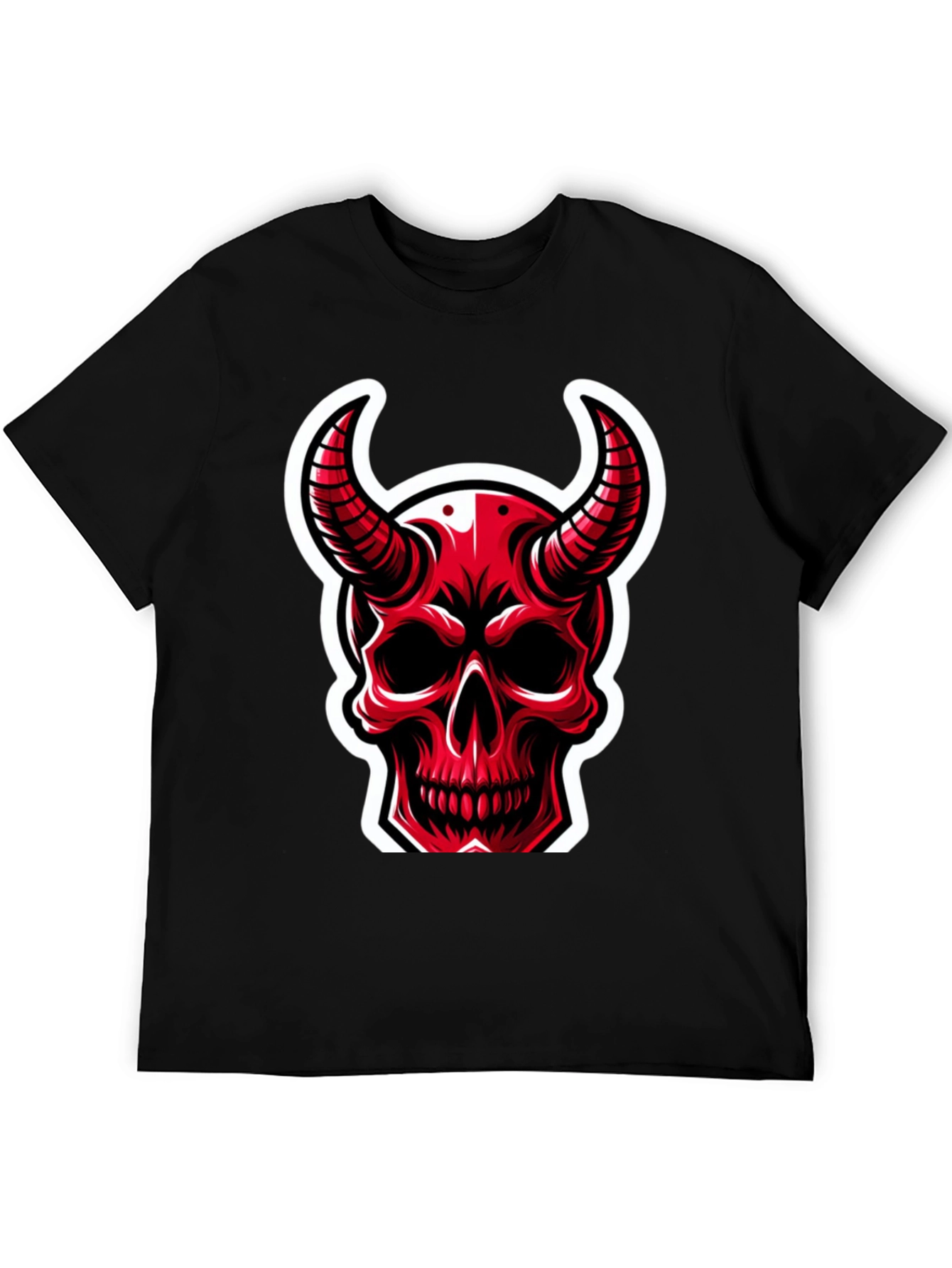 Red Devil Skull Graphic T-Shirt - Black Cotton Tee