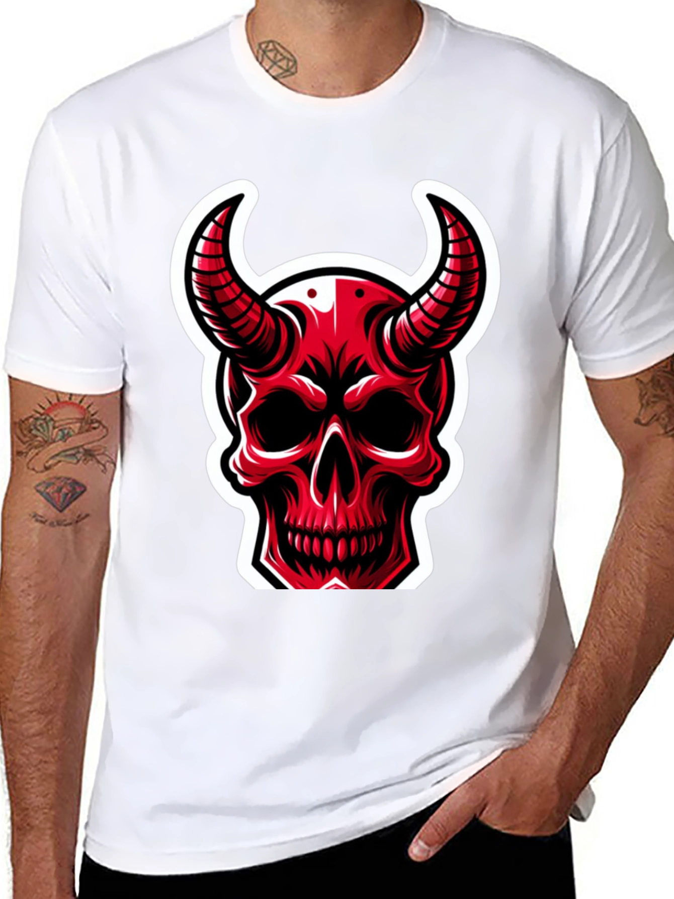 Red Devil Skull Graphic T-Shirt - Black Cotton Tee