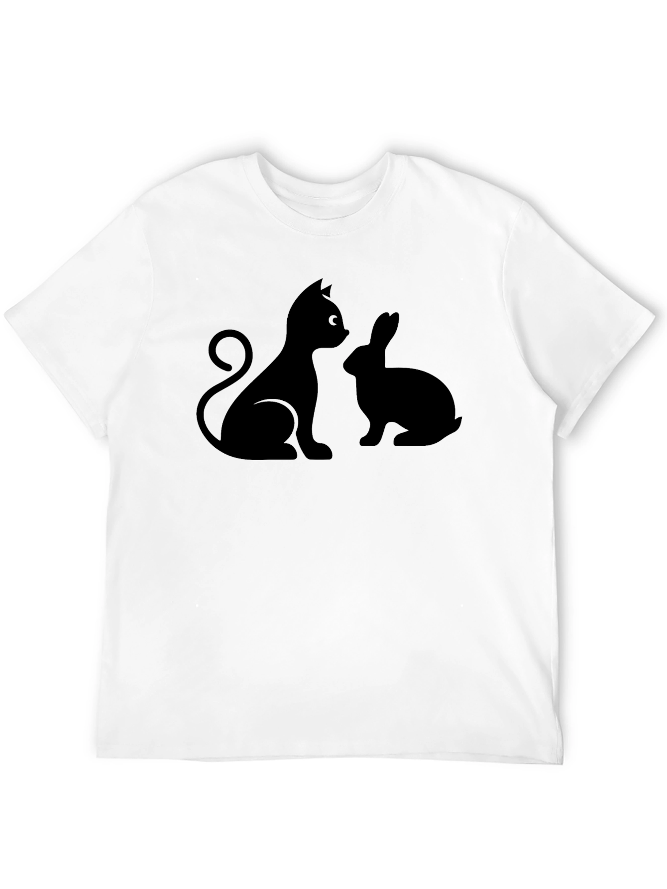 Cat and Rabbit Silhouette Black T-Shirt
