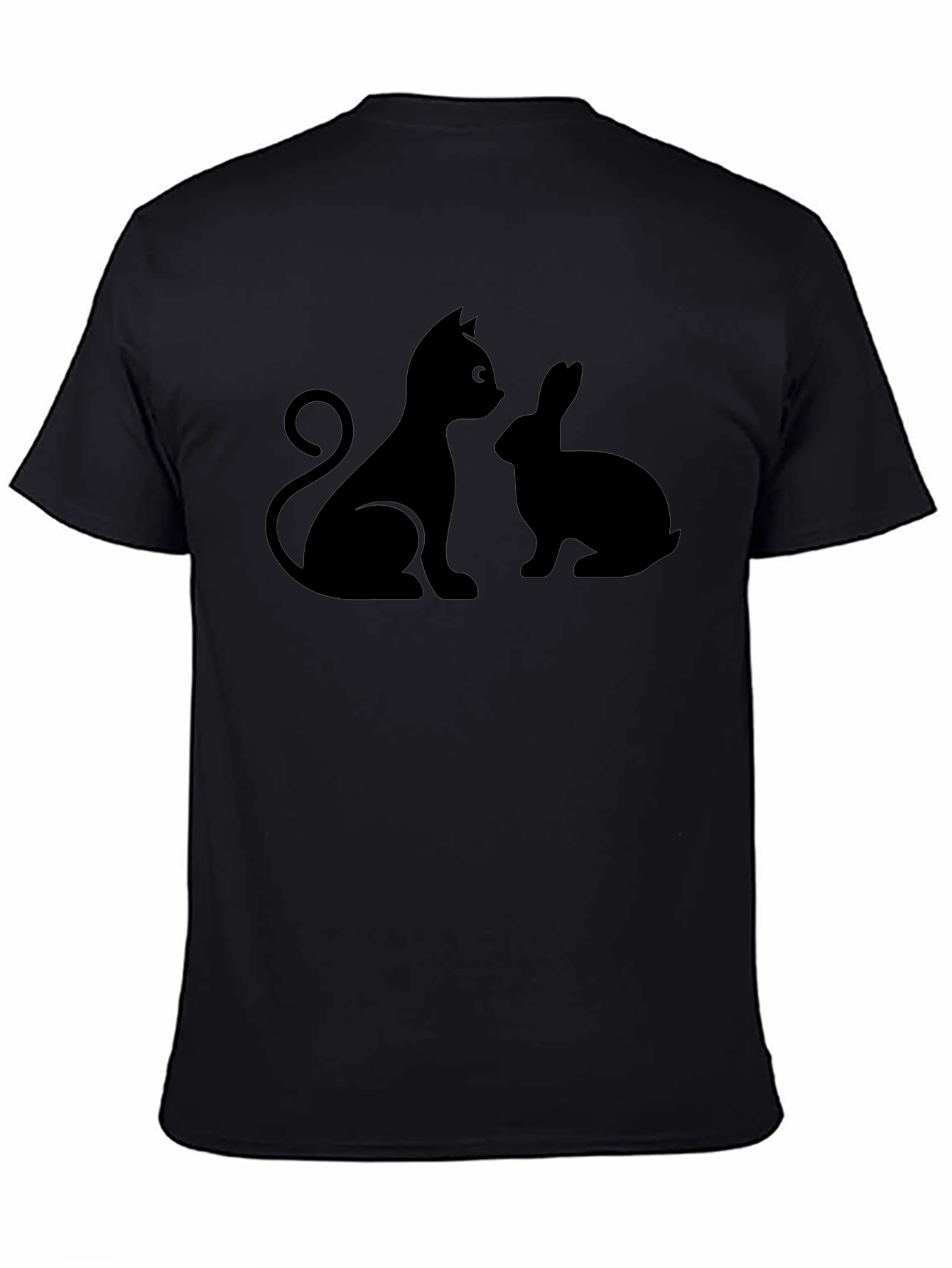 Cat and Rabbit Silhouette Black T-Shirt