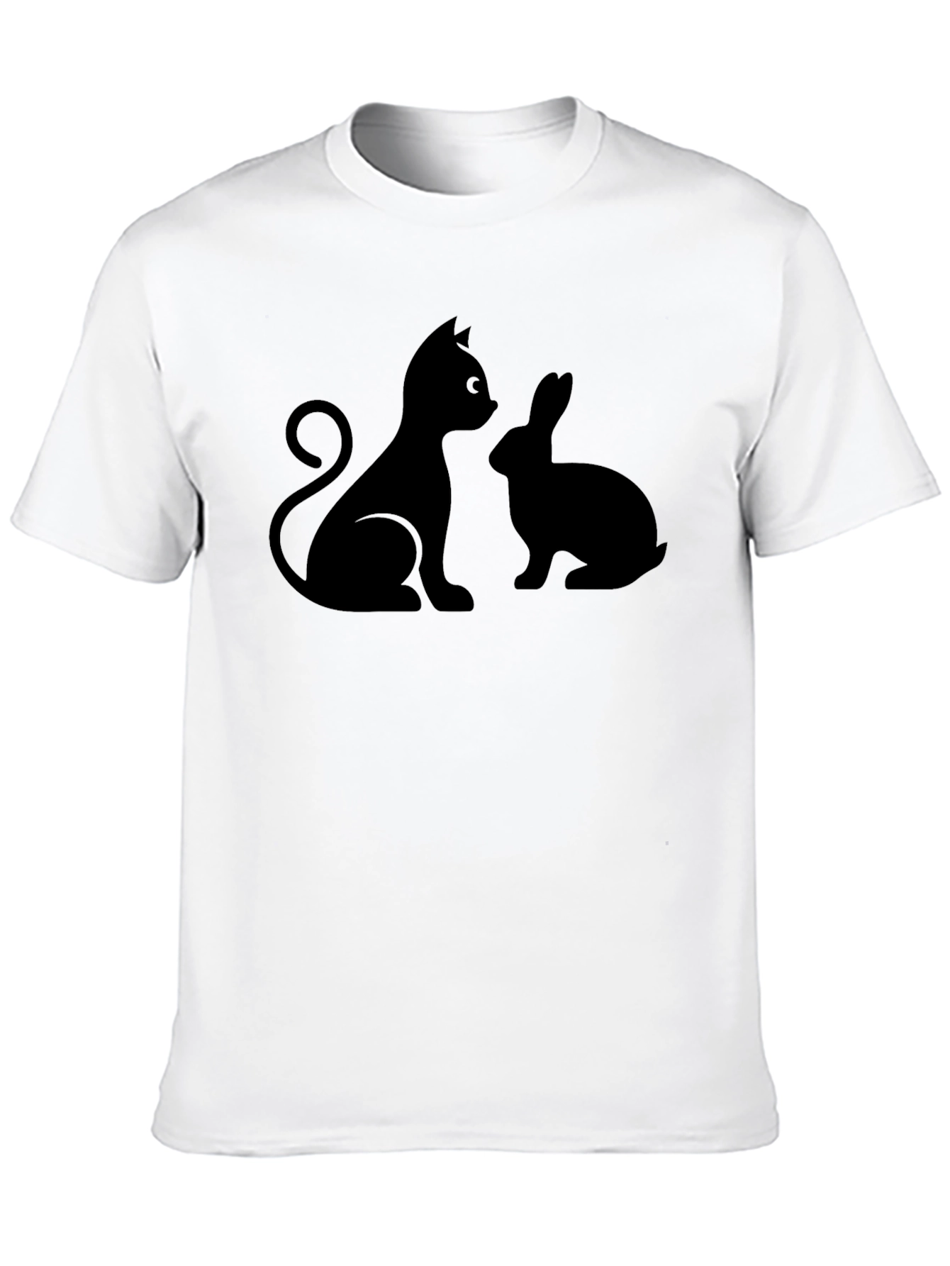 Cat and Rabbit Silhouette Black T-Shirt