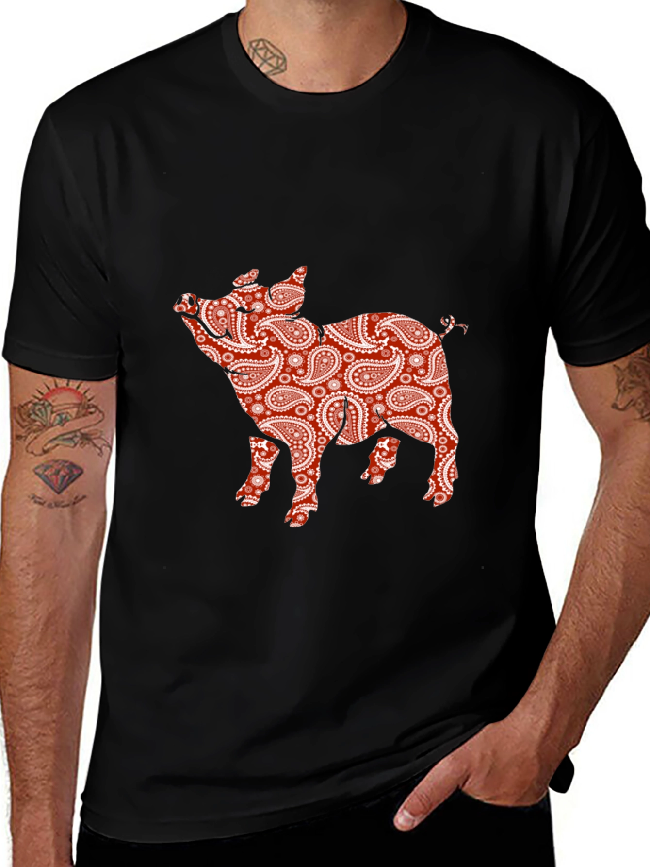 Paisley Pig Print T-Shirt
