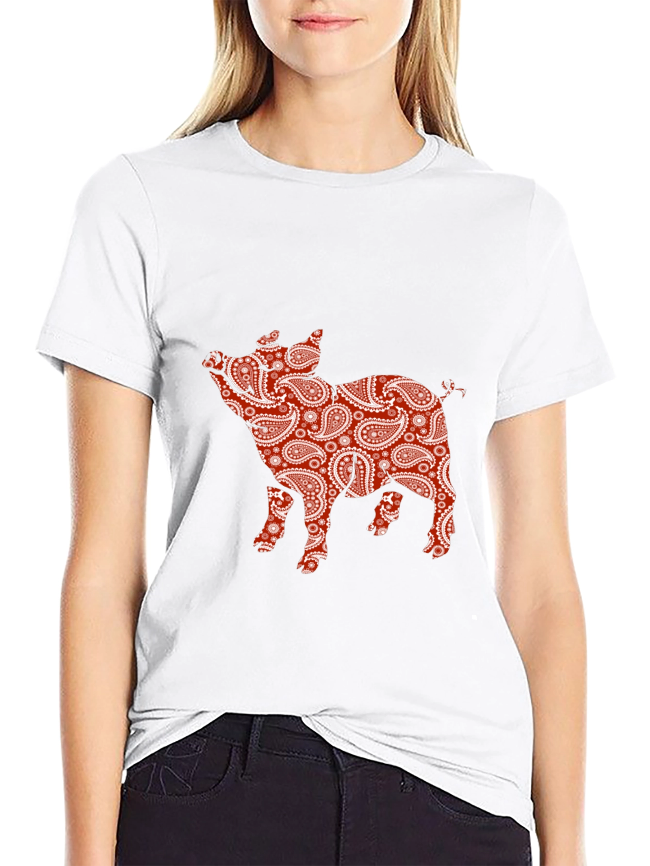 Paisley Pig Print T-Shirt