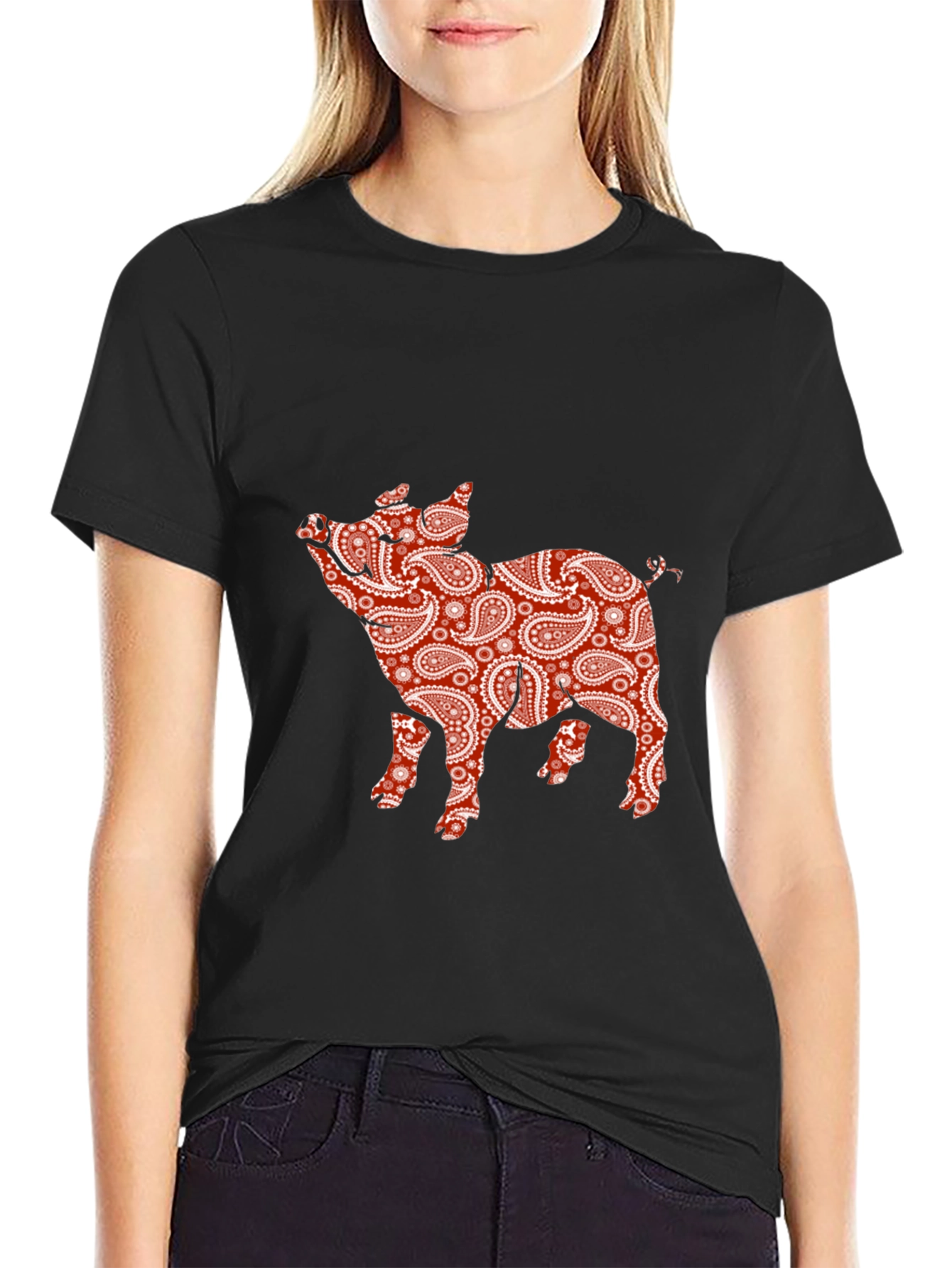 Paisley Pig Print T-Shirt