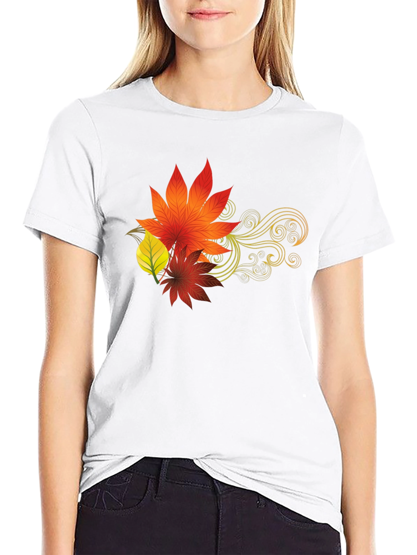 Autumn Leaves Graphic Black T-Shirt