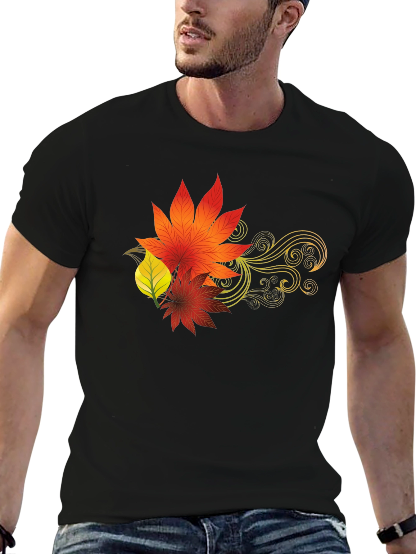 Autumn Leaves Graphic Black T-Shirt