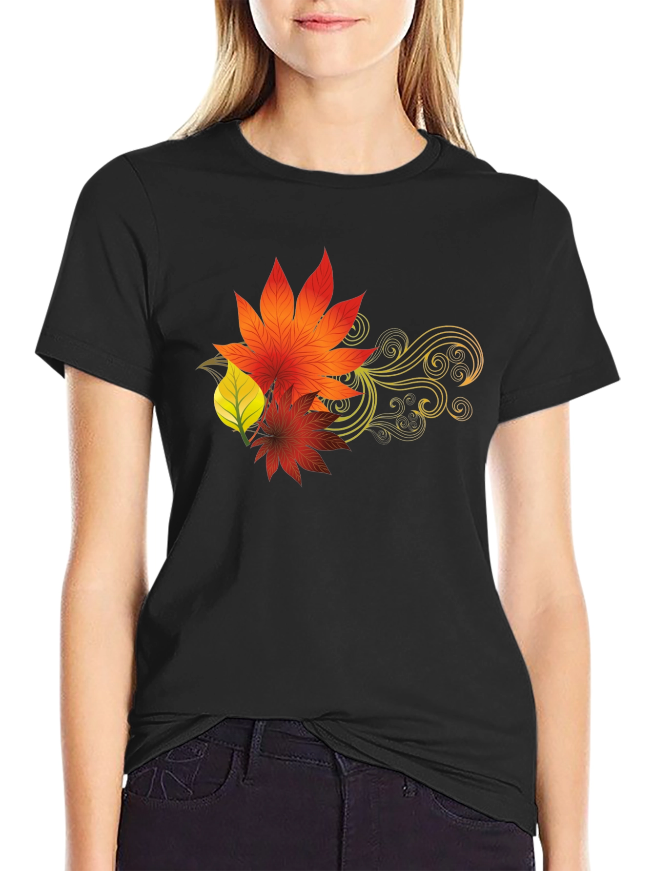 Autumn Leaves Graphic Black T-Shirt