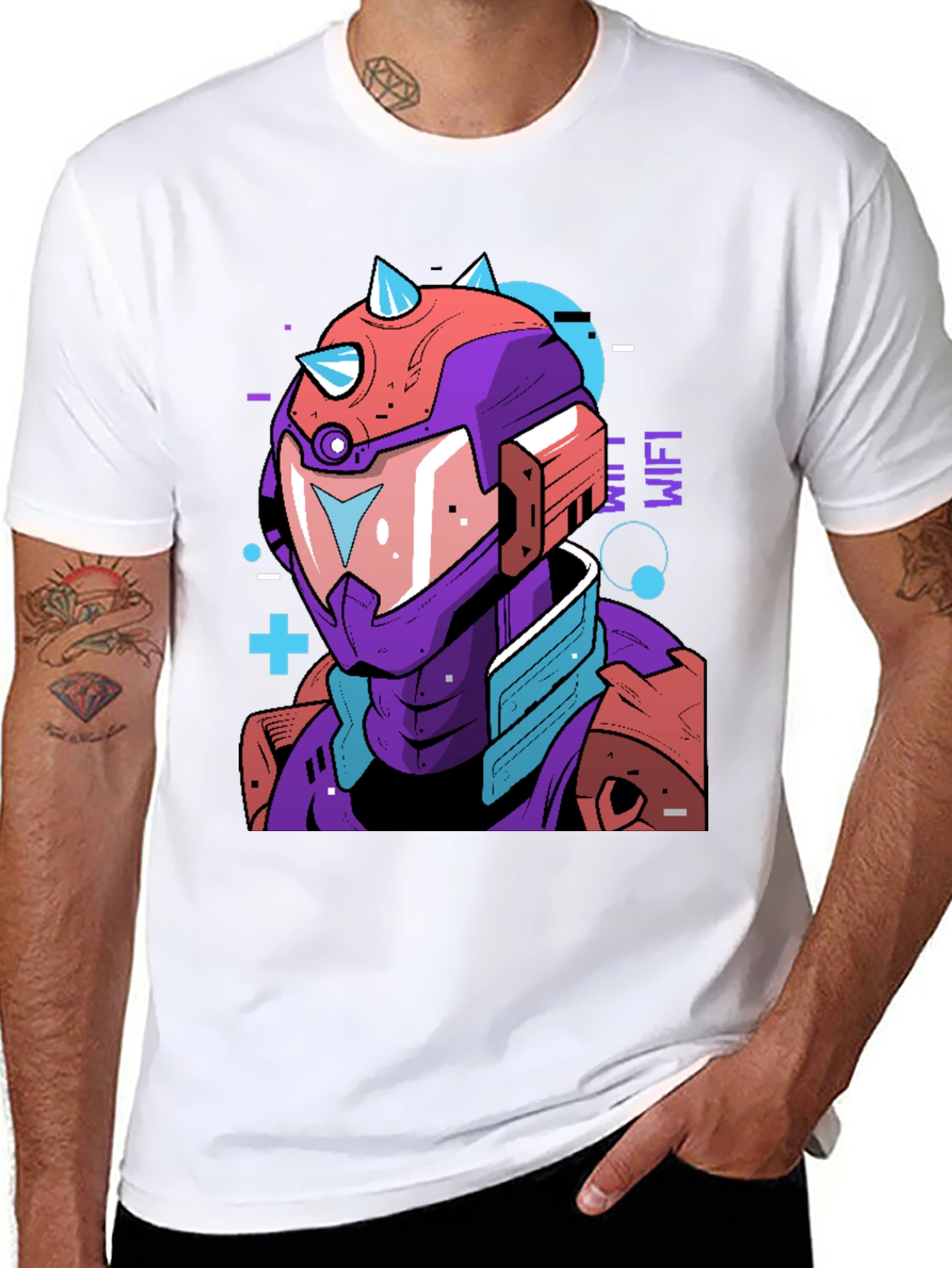 Cyberpunk Robot Graphic Tee - Black Cotton Shirt