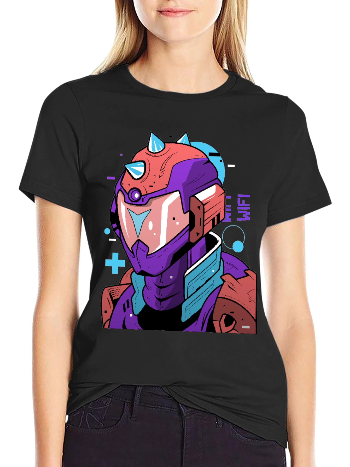 Cyberpunk Robot Graphic Tee - Black Cotton Shirt