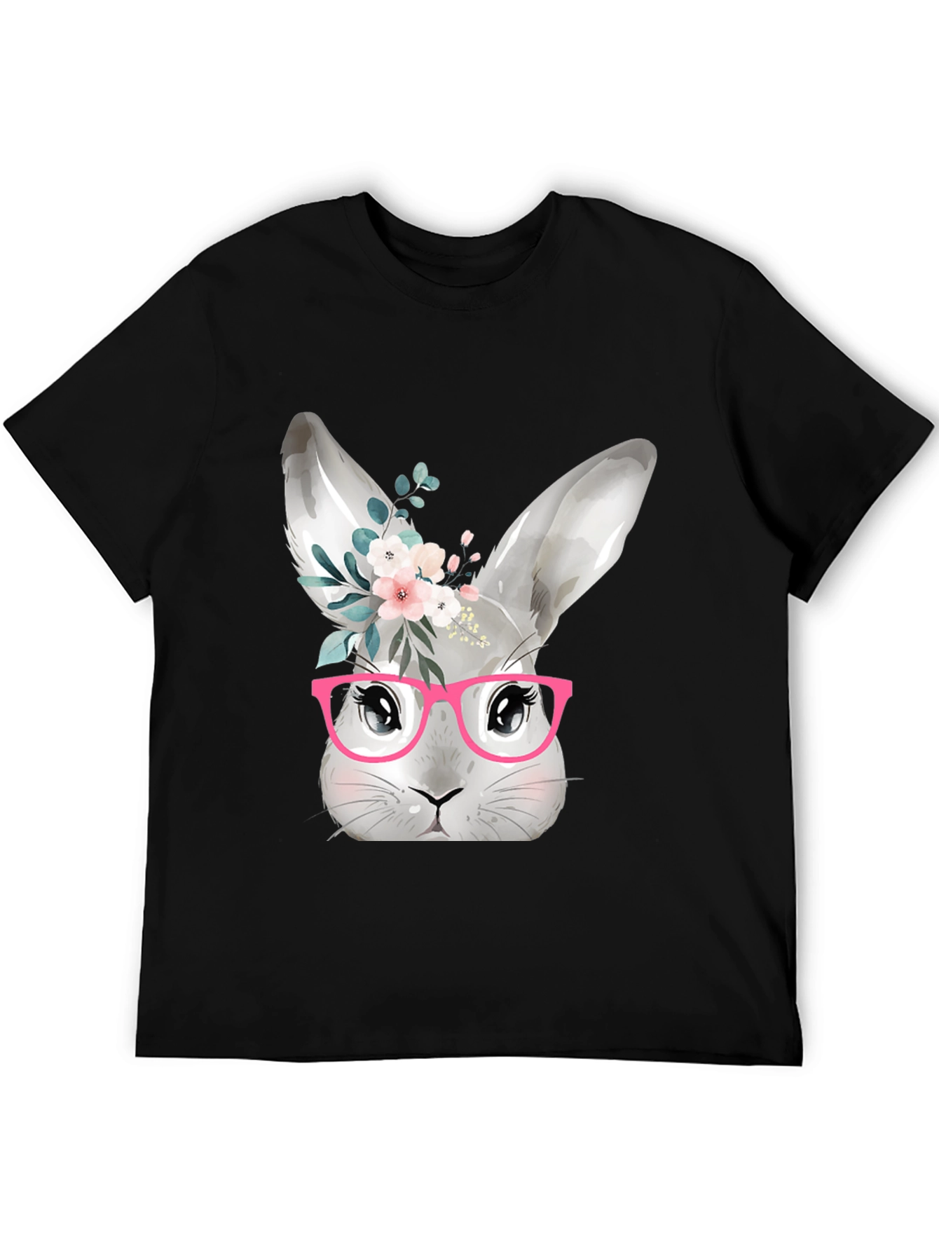 Cute Bunny with Glasses T-Shirt - Black