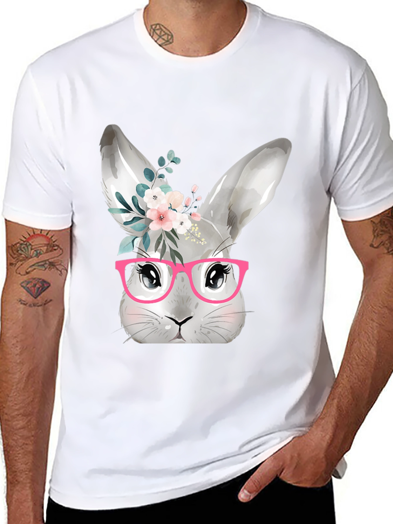 Cute Bunny with Glasses T-Shirt - Black