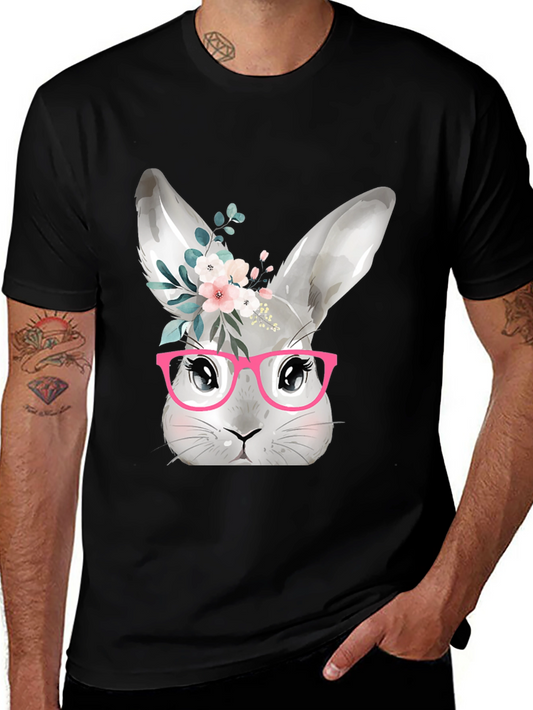 Cute Bunny with Glasses T-Shirt - Black