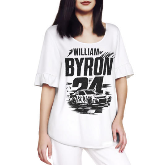 William Byron 24 Racing Car Graphic Tee, Motorsports Inspired, Bold Numbered Car Design, Trendy Fan Apparel, Monochrome Vector Illustration(z631)